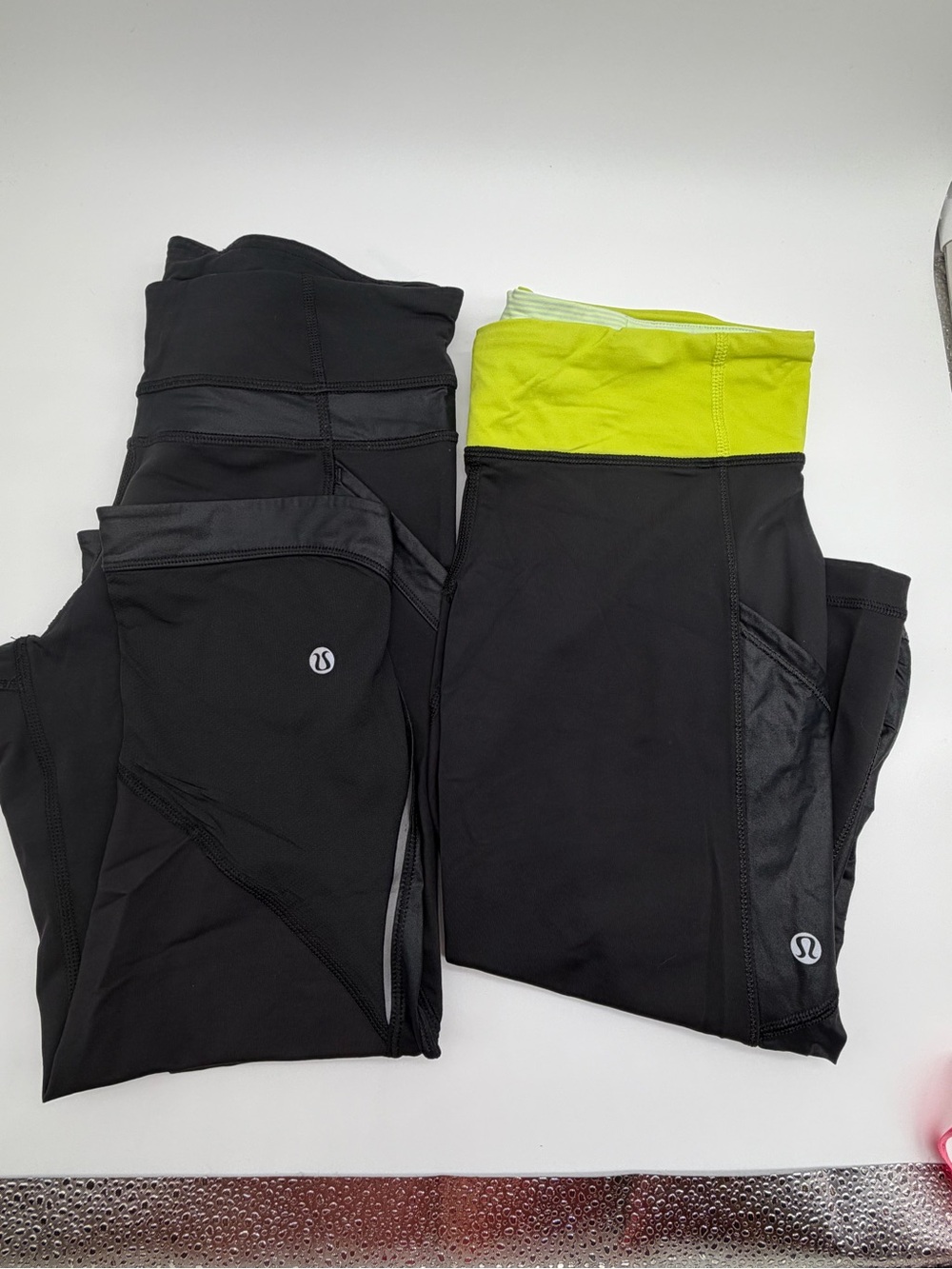 lululemon athletica SET OF TWO Black Leggings (one with Lime Waistband)